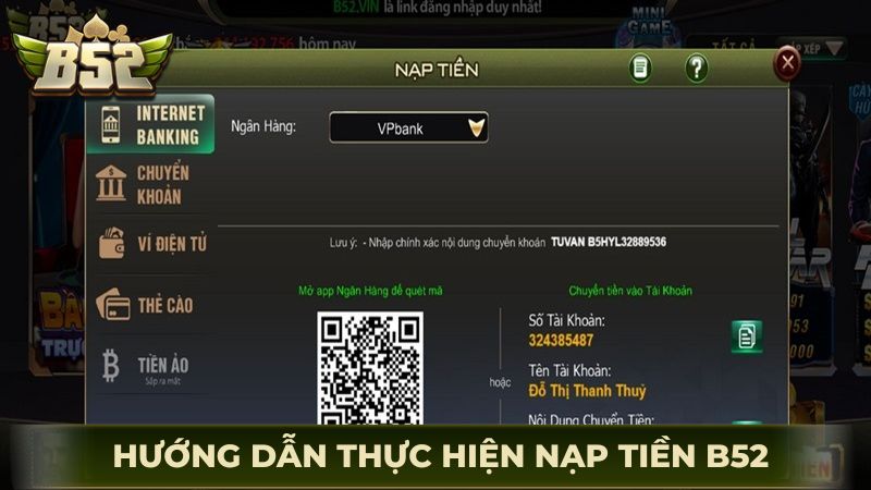 Hướng dẫn cách nạp tiền vào game b52 chi tiết