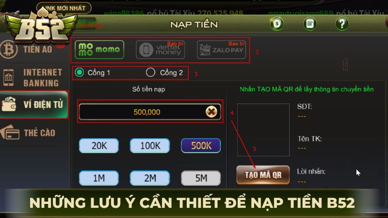 Những lưu ý quan trọng khi nạp tiền vào game b52